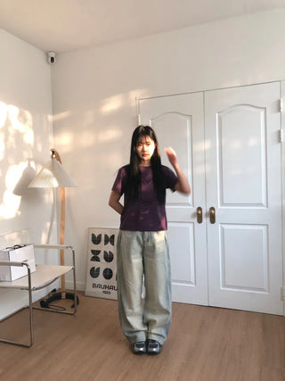 Larch Vintage Washed Side Pintuck Wide Denim Pants