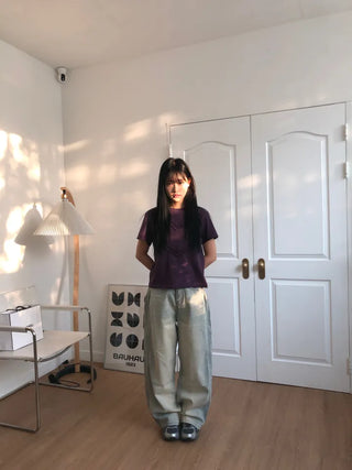 Larch Vintage Washed Side Pintuck Wide Denim Pants