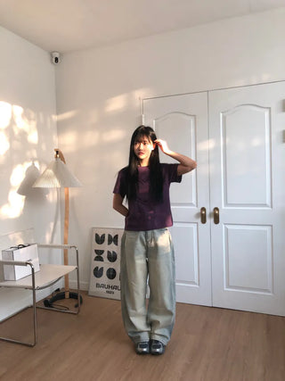 Larch Vintage Washed Side Pintuck Wide Denim Pants