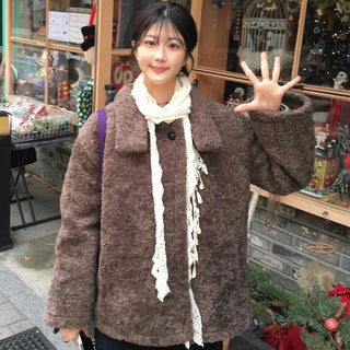Vintage Sheepskin Collared Midi Coat