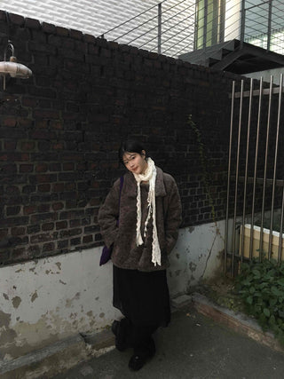 Vintage Sheepskin Collared Midi Coat