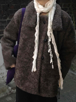 Vintage Sheepskin Collared Midi Coat