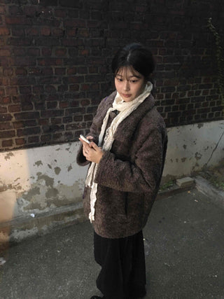 Vintage Sheepskin Collared Midi Coat