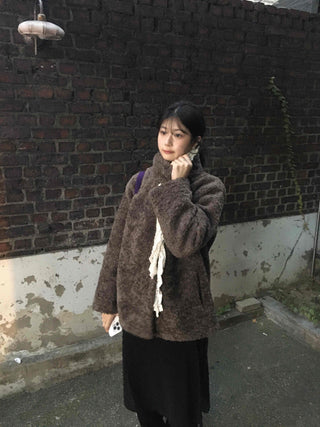 Vintage Sheepskin Collared Midi Coat