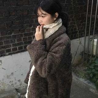 Vintage Sheepskin Collared Midi Coat