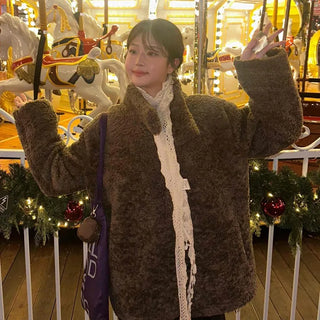 Vintage Sheepskin Collared Midi Coat