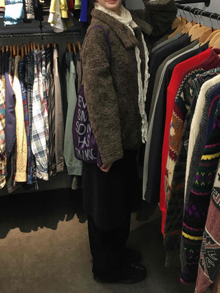 Vintage Sheepskin Collared Midi Coat