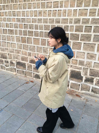 Hooded Oversized Cotton Midi Field Coat