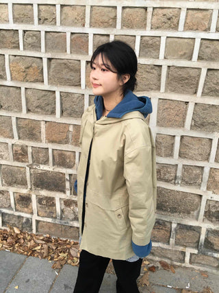 Hooded Oversized Cotton Midi Field Coat