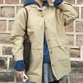 Hooded Oversized Cotton Midi Field Coat