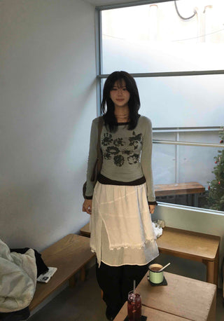 Modern Vintage Floral Slim Fit Round Long Sleeve Tee