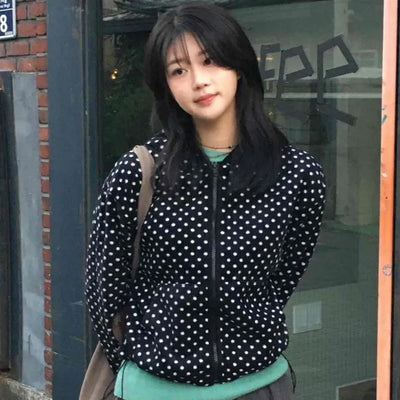 Dot Pattern Zip-Up Hooded Jumper