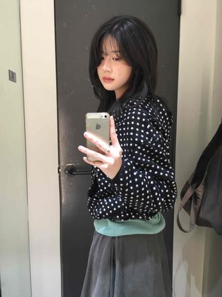 Dot Pattern Zip-Up Hooded Jumper