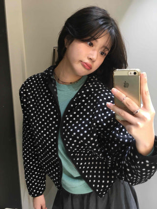 Dot Pattern Zip-Up Hooded Jumper