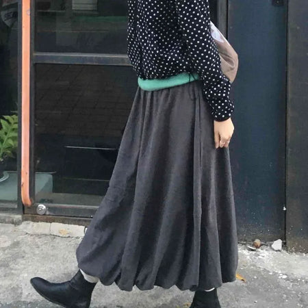 Classic Flare Suede Balloon Long Skirt