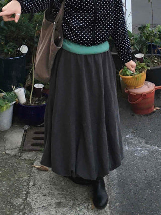 Classic Flare Suede Balloon Long Skirt