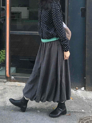Classic Flare Suede Balloon Long Skirt
