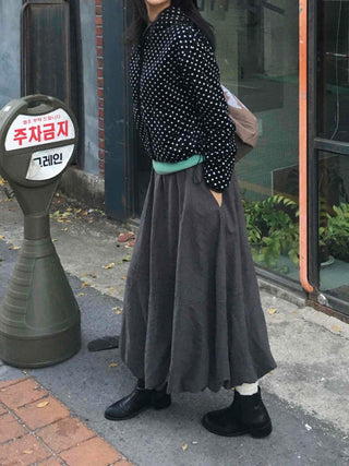 Classic Flare Suede Balloon Long Skirt