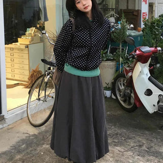 Classic Flare Suede Balloon Long Skirt