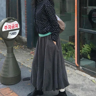 Classic Flare Suede Balloon Long Skirt