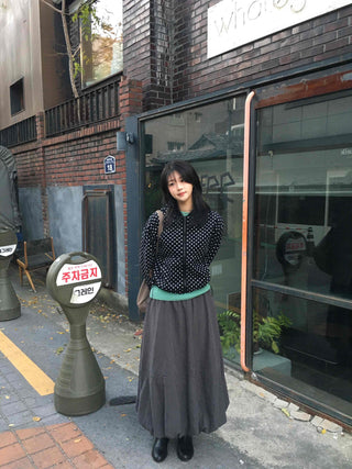 Classic Flare Suede Balloon Long Skirt
