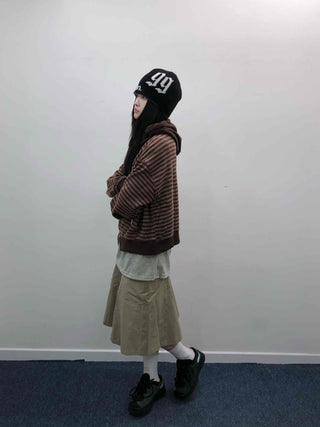 Retro Cozy Striped Oversized Zip-Up Hoodie