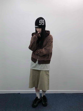 Retro Cozy Striped Oversized Zip-Up Hoodie