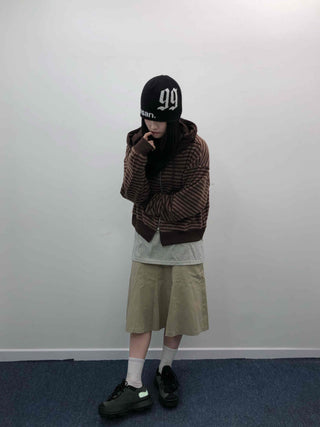 Retro Cozy Striped Oversized Zip-Up Hoodie