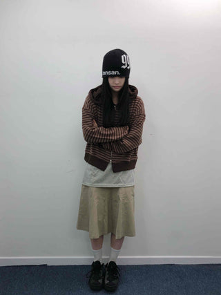 Retro Cozy Striped Oversized Zip-Up Hoodie