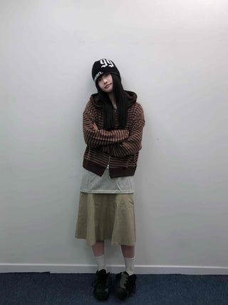 Retro Cozy Striped Oversized Zip-Up Hoodie