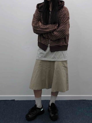 Retro Cozy Striped Oversized Zip-Up Hoodie