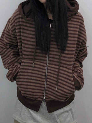Retro Cozy Striped Oversized Zip-Up Hoodie
