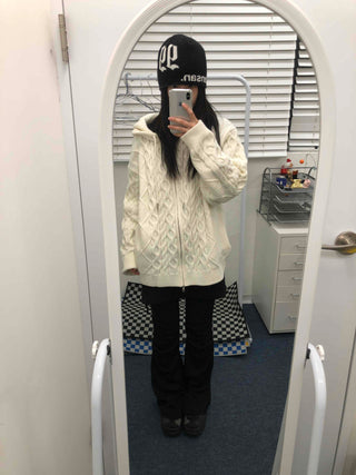 Cable Knit Loose Fit Zip-Up Hoodie
