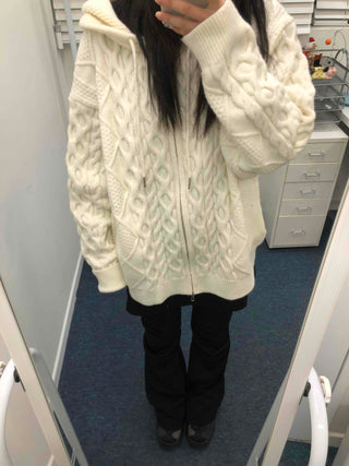 Cable Knit Loose Fit Zip-Up Hoodie