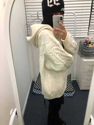 Cable Knit Loose Fit Zip-Up Hoodie