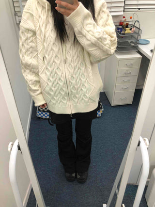 Cable Knit Loose Fit Zip-Up Hoodie