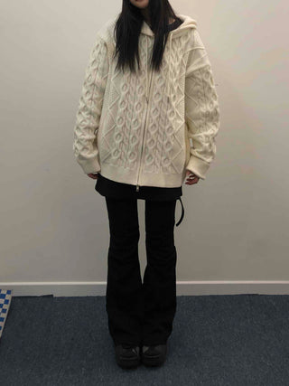 Cable Knit Loose Fit Zip-Up Hoodie