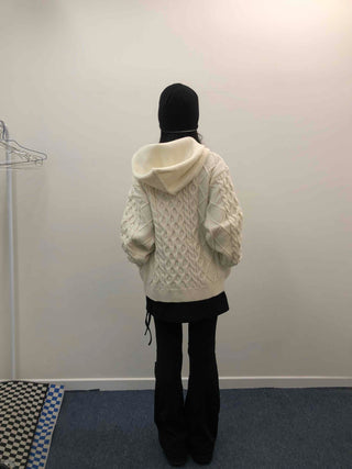 Cable Knit Loose Fit Zip-Up Hoodie