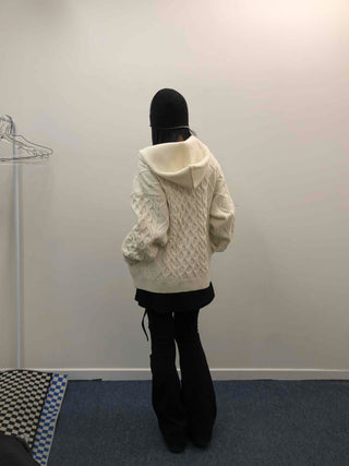 Cable Knit Loose Fit Zip-Up Hoodie