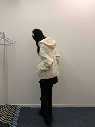 Cable Knit Loose Fit Zip-Up Hoodie