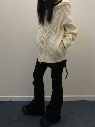 Cable Knit Loose Fit Zip-Up Hoodie