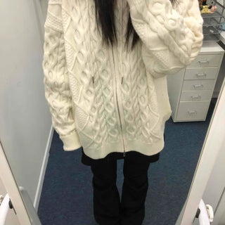 Cable Knit Loose Fit Zip-Up Hoodie