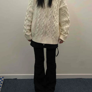 Cable Knit Loose Fit Zip-Up Hoodie