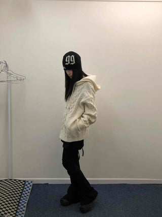 Cable Knit Loose Fit Zip-Up Hoodie