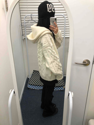 Cable Knit Loose Fit Zip-Up Hoodie