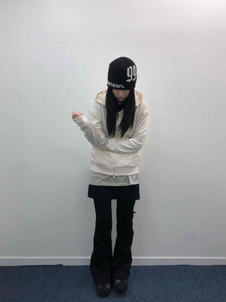 Loose Fit Elastic Waist Flower Dot Zip-Up Hoodie