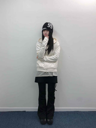 Loose Fit Elastic Waist Flower Dot Zip-Up Hoodie
