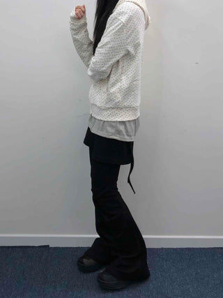 Loose Fit Elastic Waist Flower Dot Zip-Up Hoodie