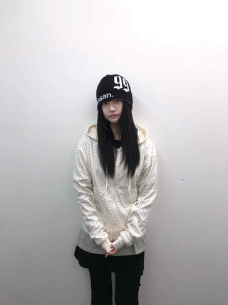 Loose Fit Elastic Waist Flower Dot Zip-Up Hoodie