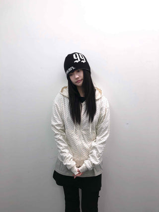 Loose Fit Elastic Waist Flower Dot Zip-Up Hoodie